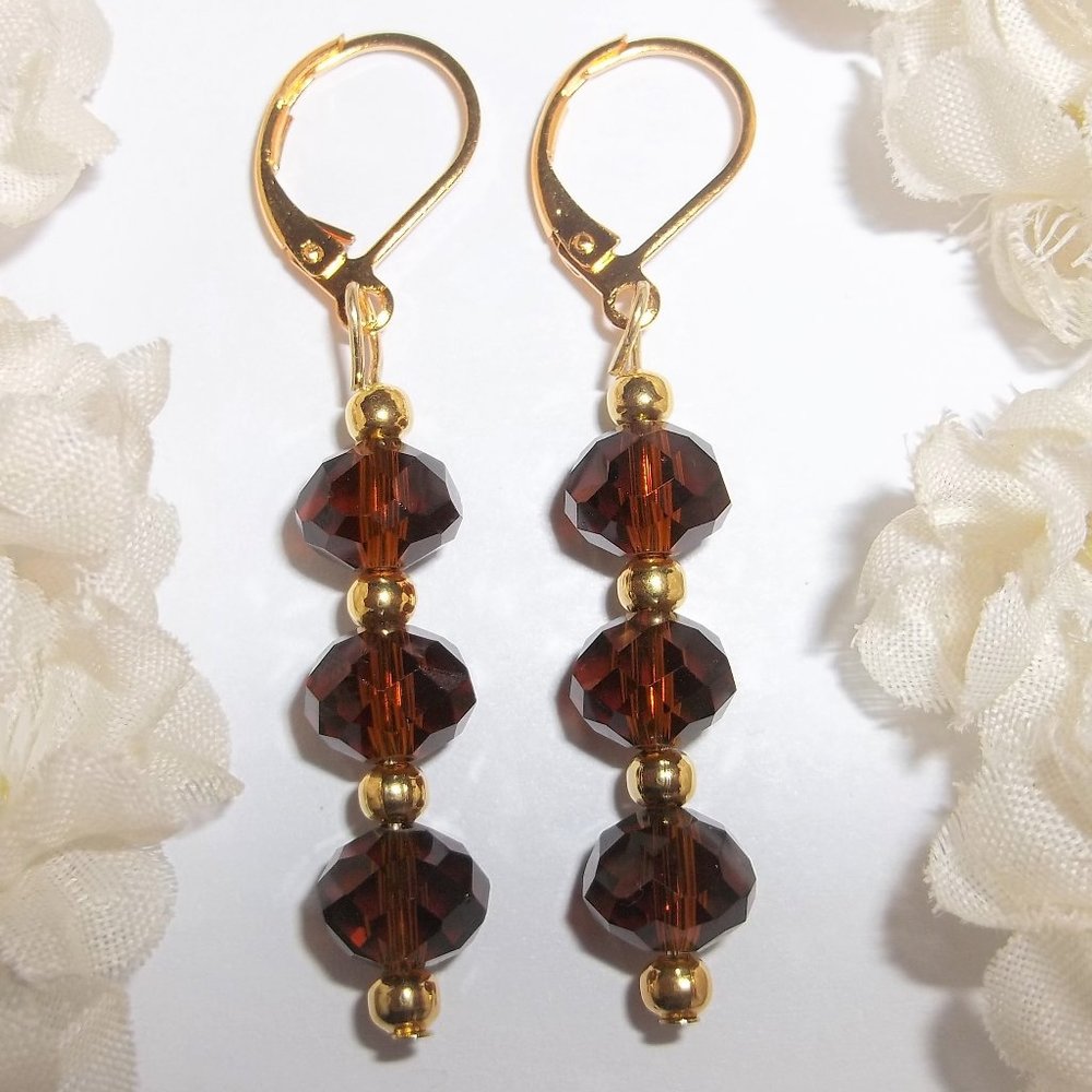 Dangle Earrings Gold & Dark Brown Sparkly Jewelry Set Pair Drop New NWT 6324